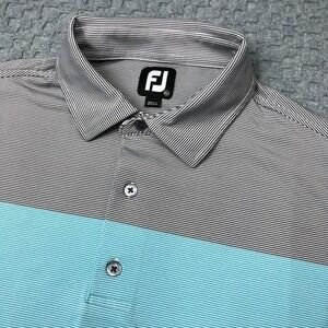 FootJoy Polo Shirt Mens XL Blue Gray Striped Colorblock Golf Performance Stretch